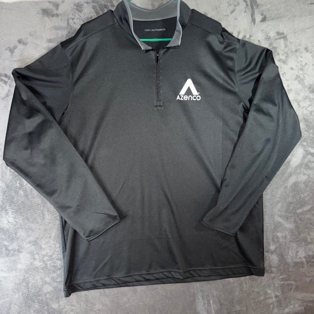 Mens 2XL Port Authority Pullover Black Excellent Azenco Logo Quarter Zip Top